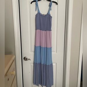 BeBop Pastel Tiered Maxi Dress in Lavender, Pink & Sky Blue